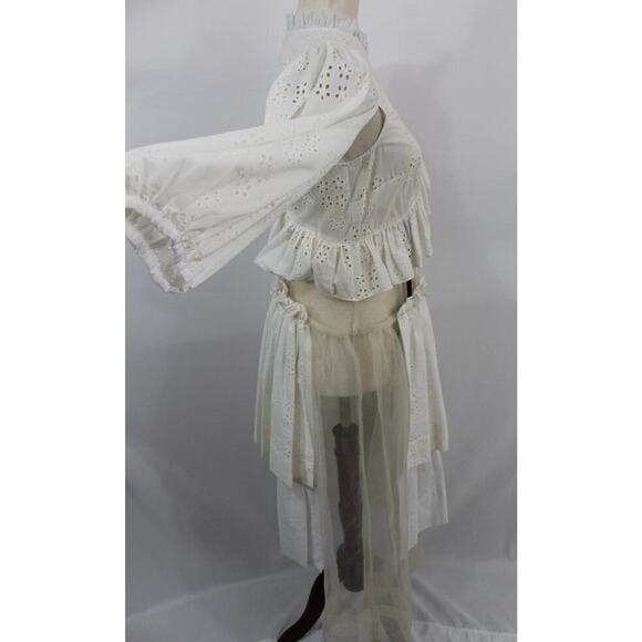 Women's Sz 4 6 Ivory Eyelet Platelet Dress Midi Layered - Picture 11 of 16